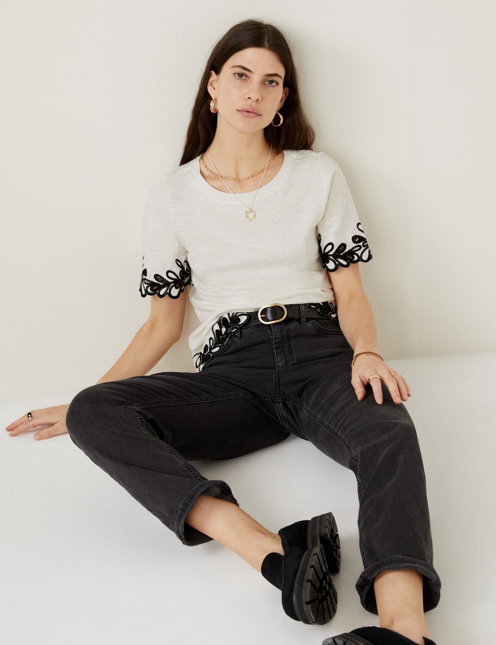 Pure Cotton Embroidered T-Shirt 1 of 5
