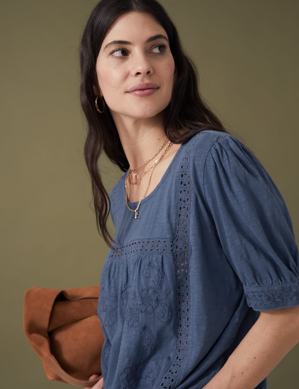 Pure Cotton Embroidered Puff Sleeve Top 3 of 5
