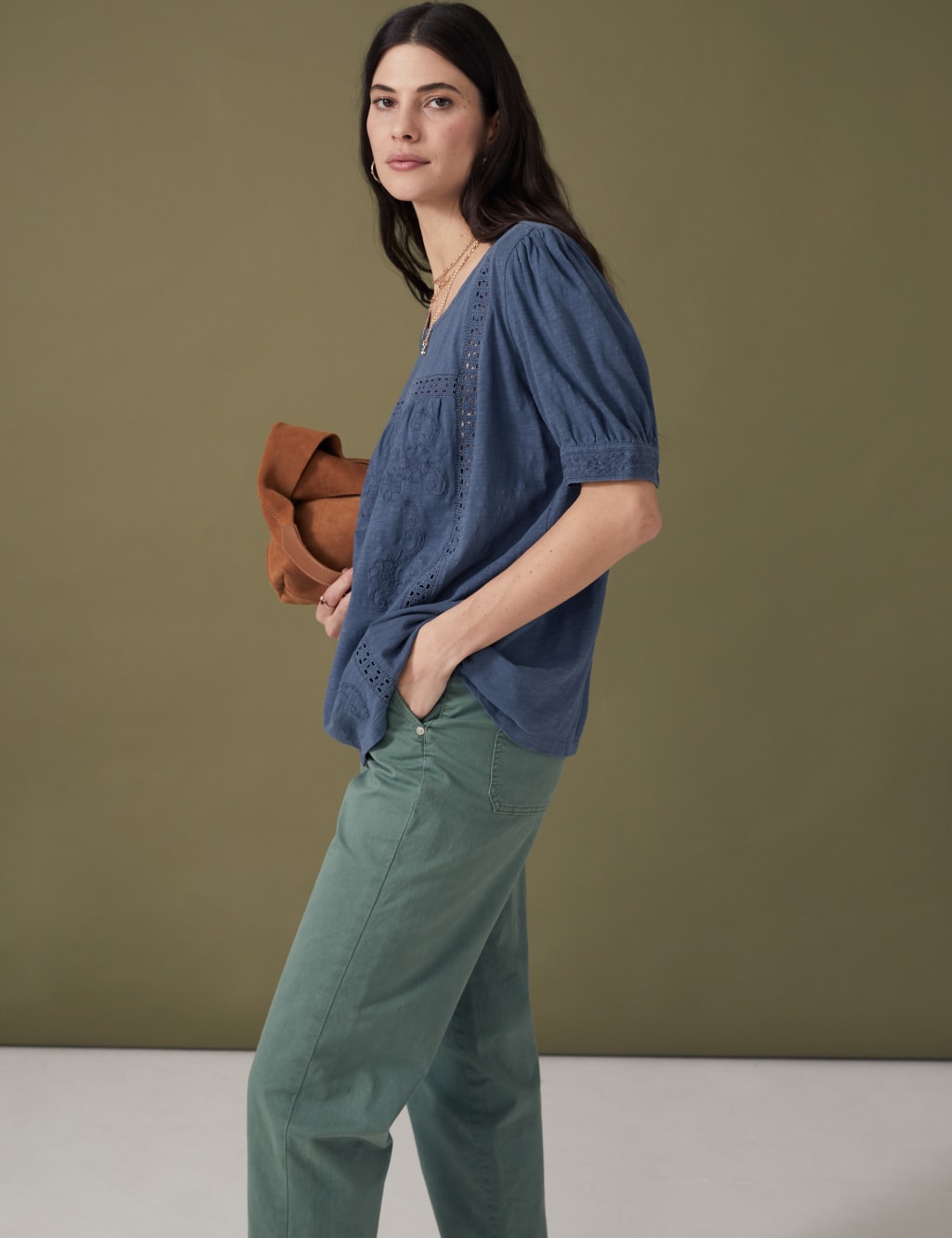 Pure Cotton Embroidered Puff Sleeve Top 4 of 5