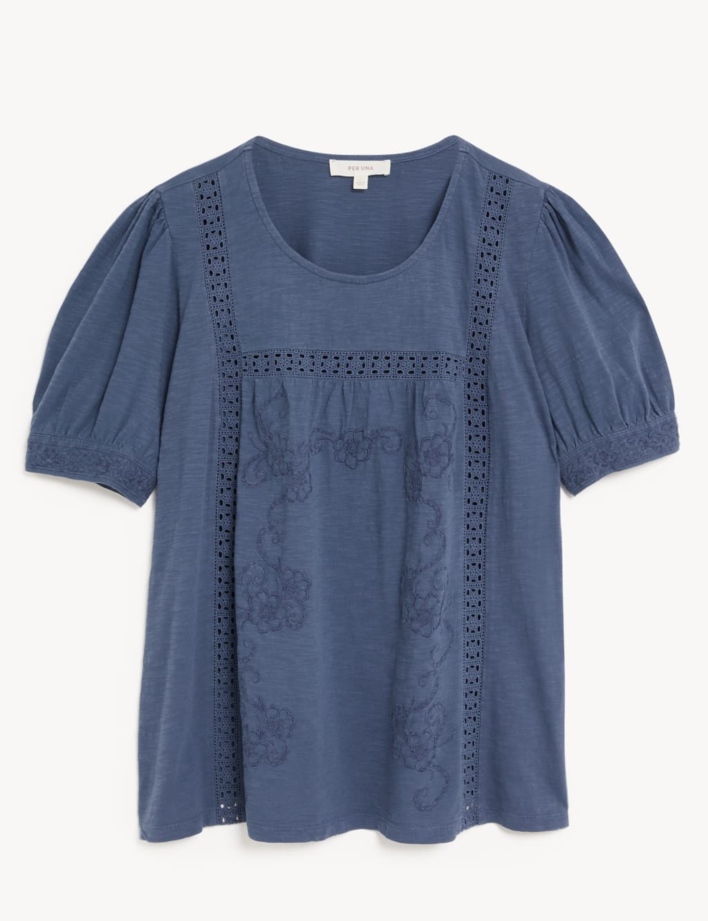Pure Cotton Embroidered Puff Sleeve Top 2 of 5