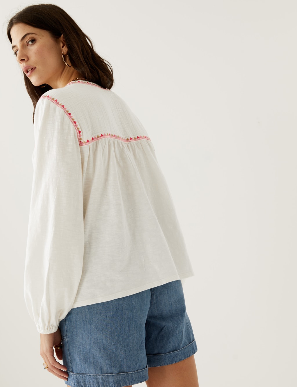 Pure Cotton Embroidered Notch Neck Top 3 of 6