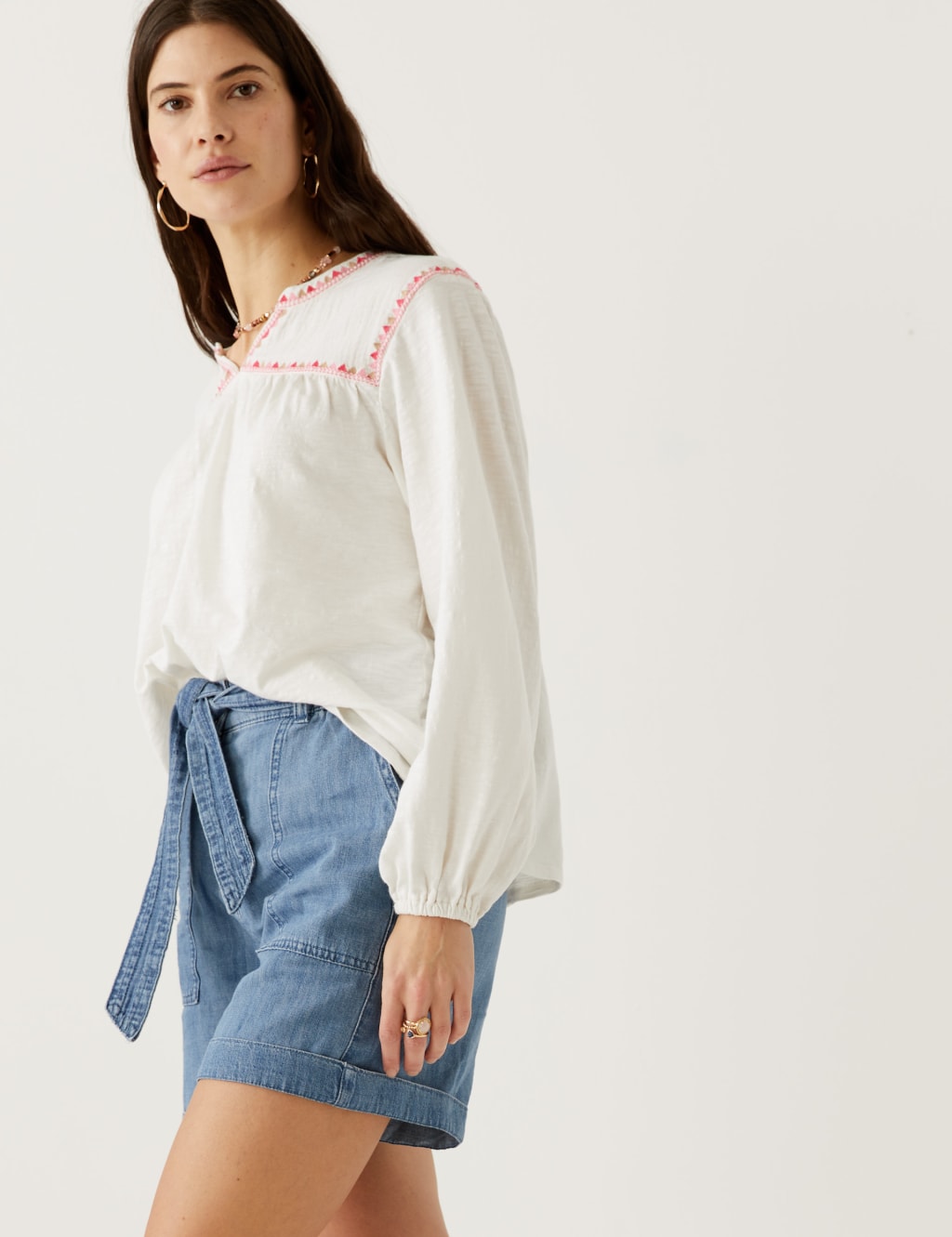 Pure Cotton Embroidered Notch Neck Top 6 of 6