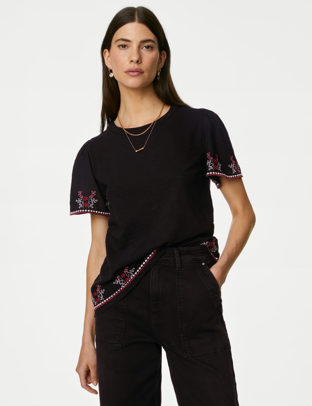 Pure Cotton Embroidered T-Shirt 4 of 5