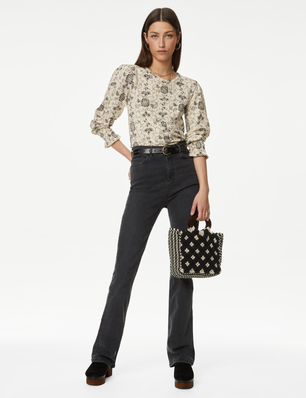 Pure Cotton Printed Shirred Puff Sleeve Top 3 of 5