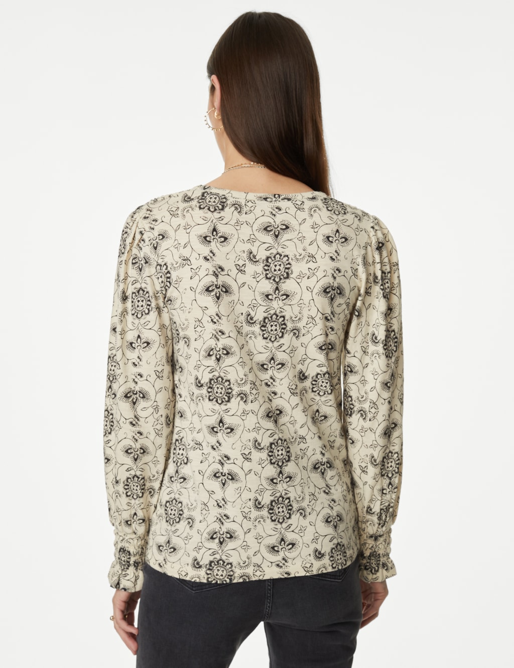 Pure Cotton Printed Shirred Puff Sleeve Top 5 of 5