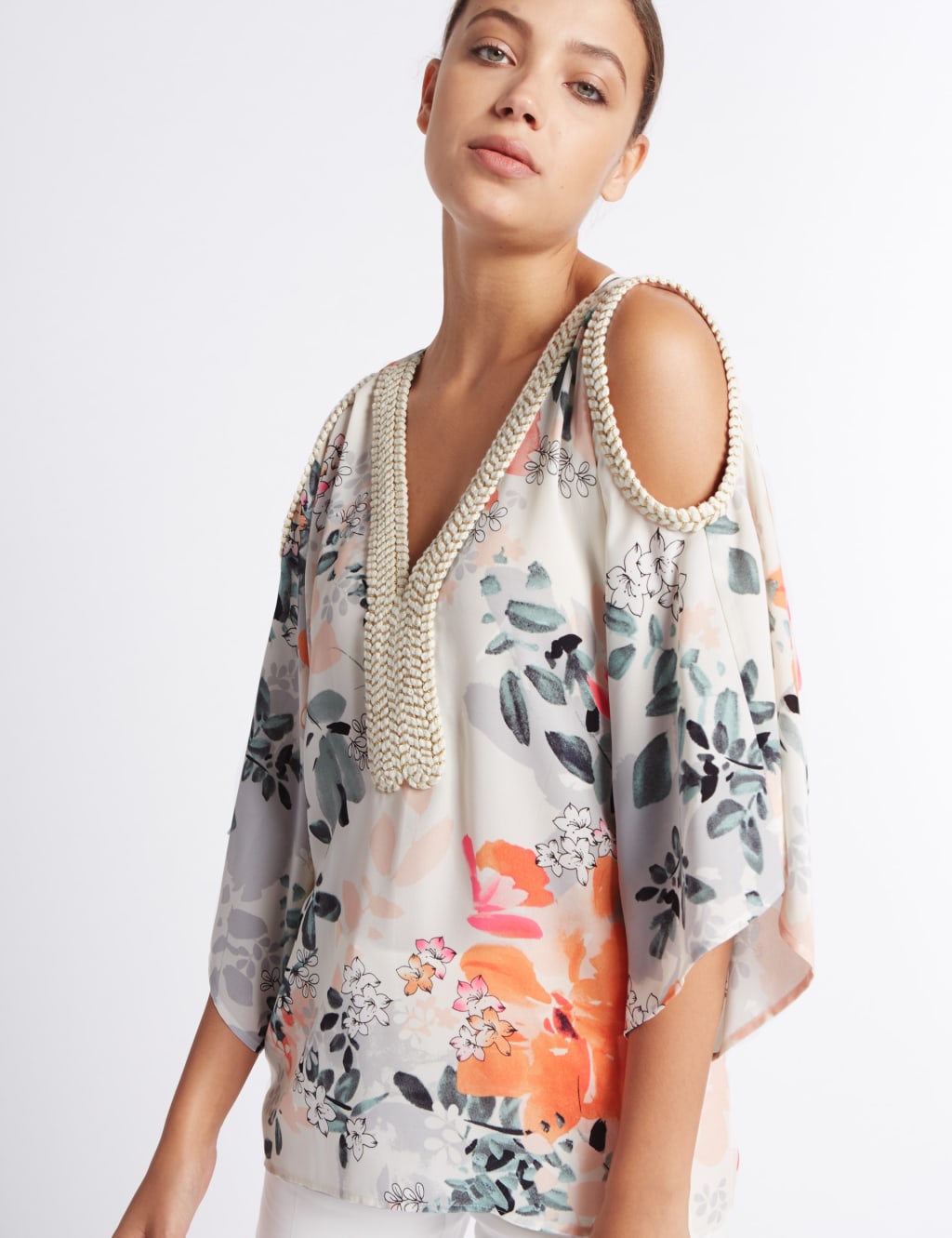 Floral Print Cold Shoulder V-Neck Tunic 3 of 4