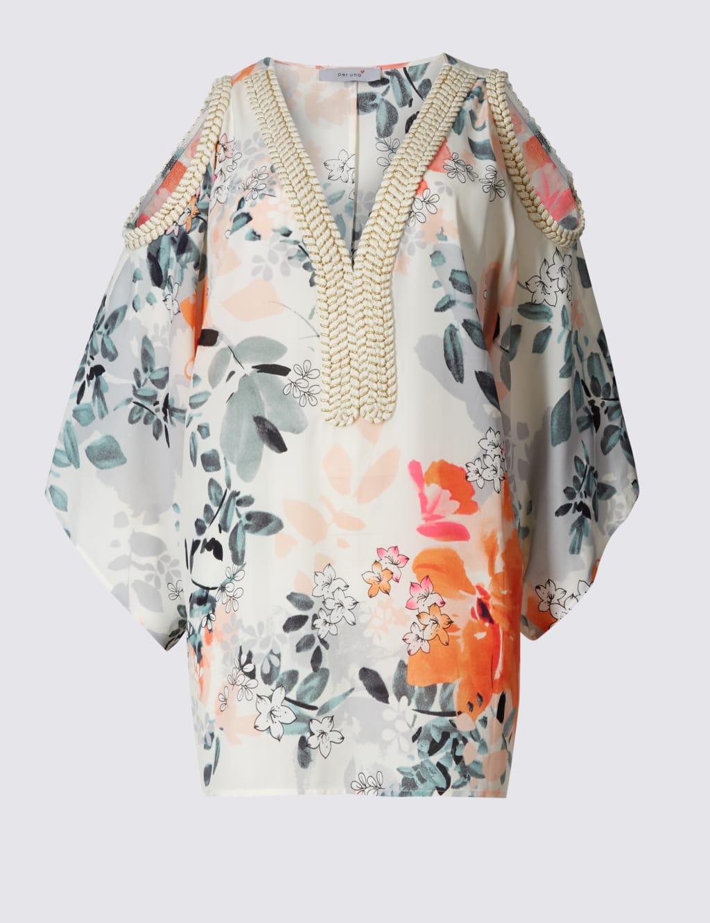 Floral Print Cold Shoulder V-Neck Tunic 2 of 4