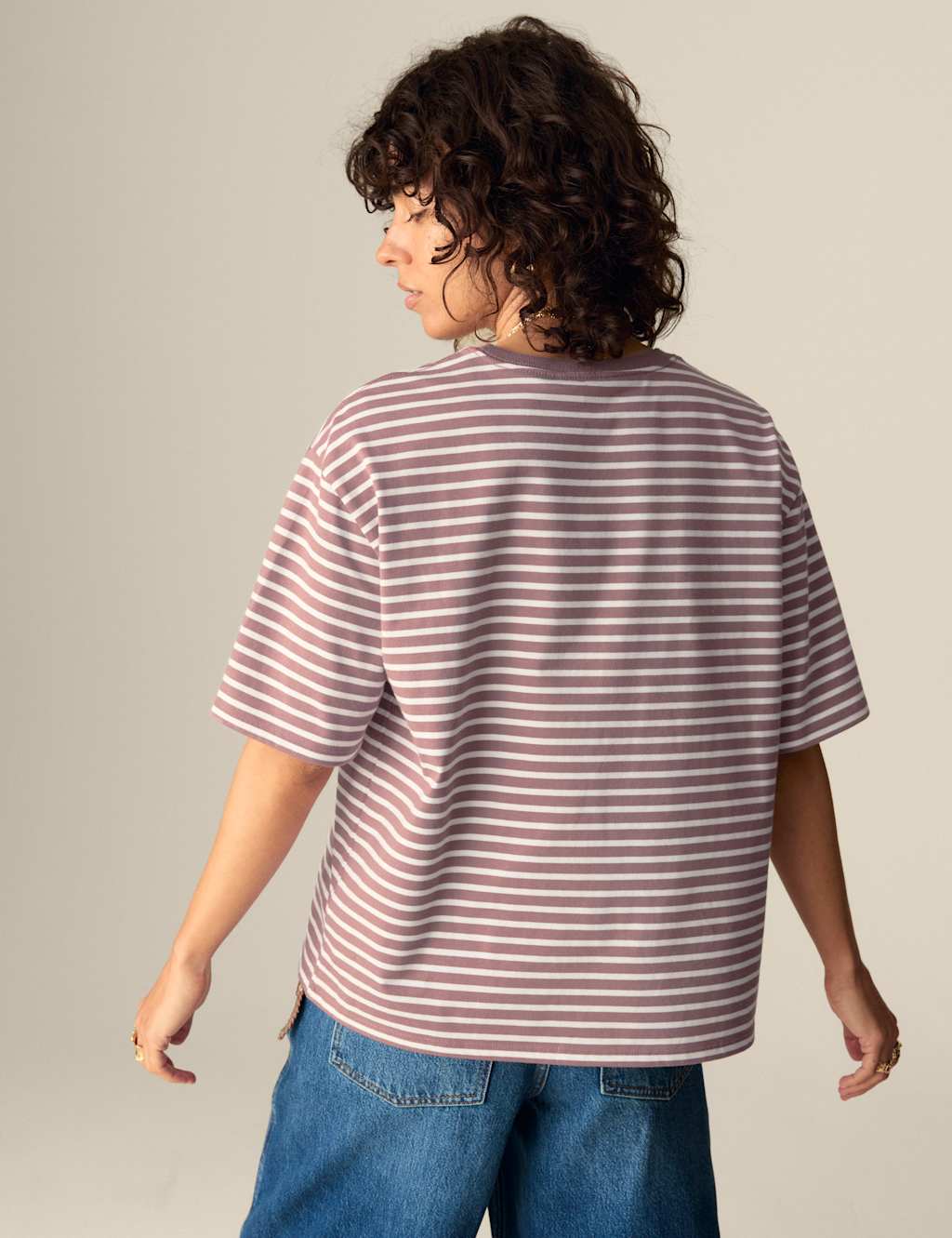Pure Cotton Striped Oversized Boxy T-Shirt 4 of 5