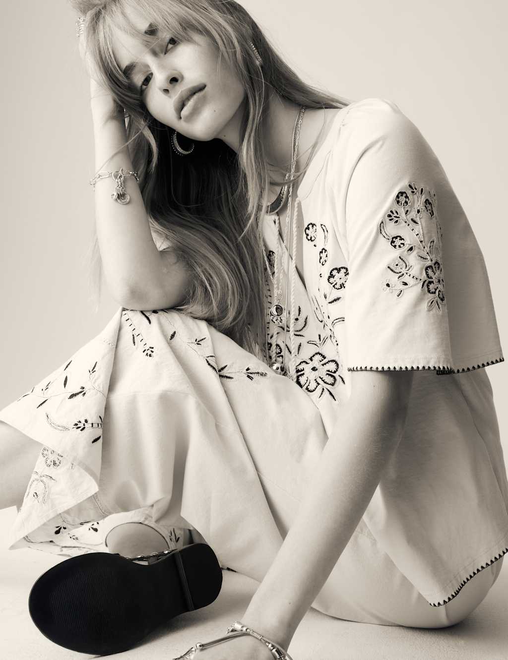Pure Cotton Embroidered Tie Neck Blouse 7 of 7
