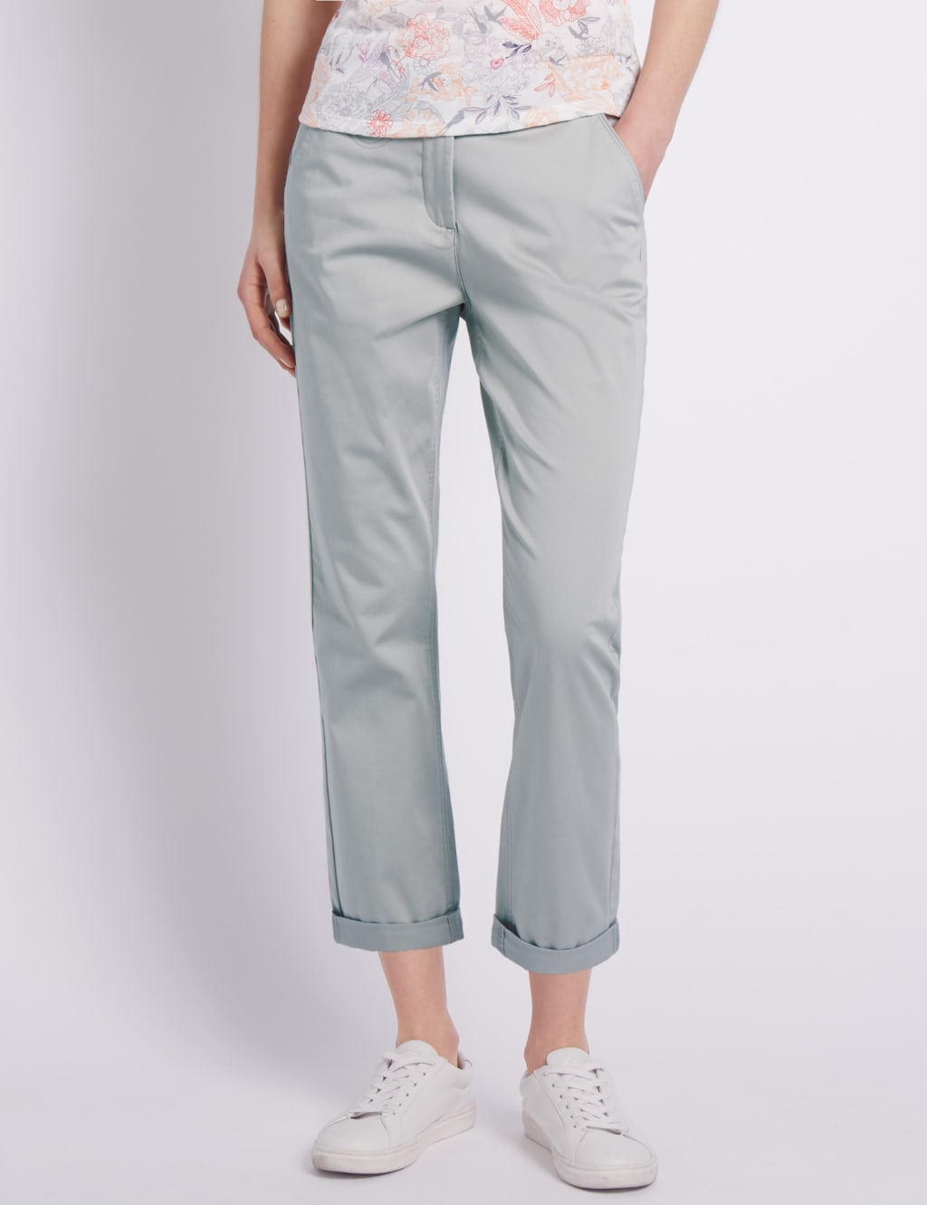 Roma Rise Cotton Rich Cropped Straight Leg Trousers 1 of 3