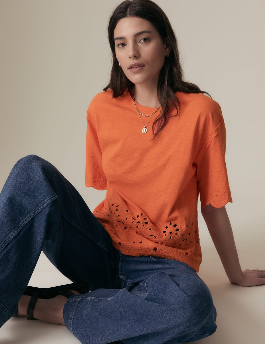 Pure Cotton Broderie T-Shirt 1 of 5