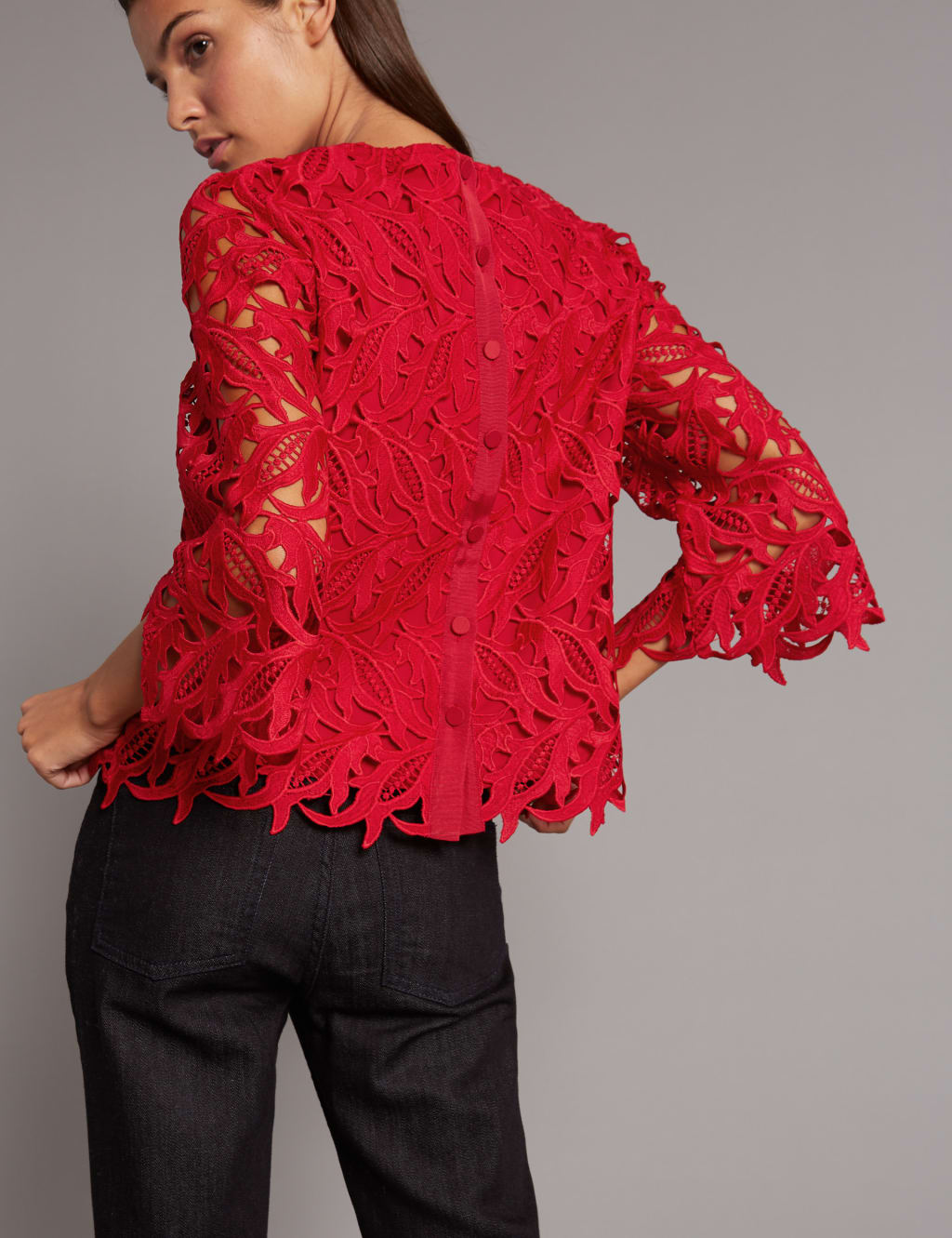 Lace Round Neck 3/4 Sleeve Shell Top 1 of 5