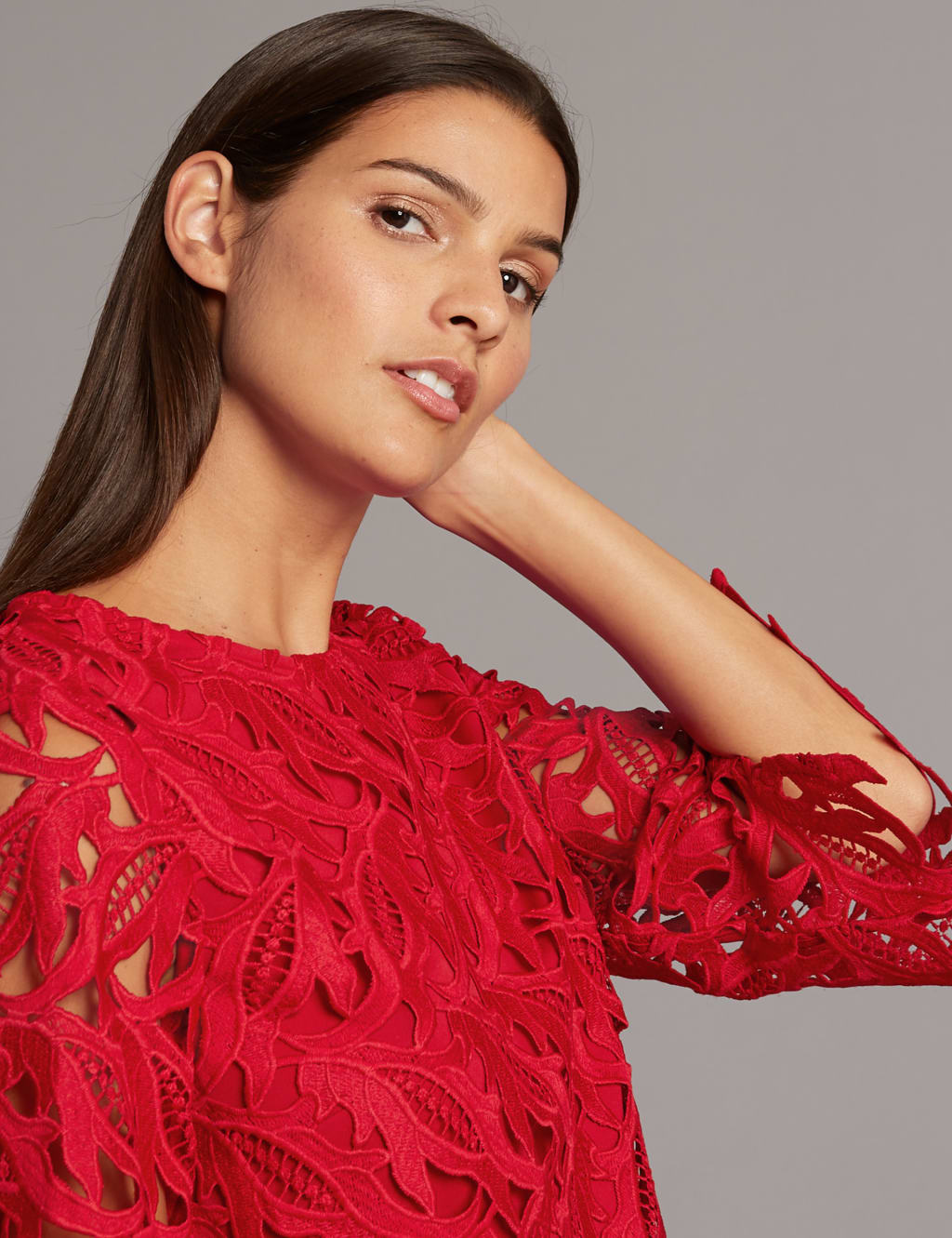 Lace Round Neck 3/4 Sleeve Shell Top 5 of 5