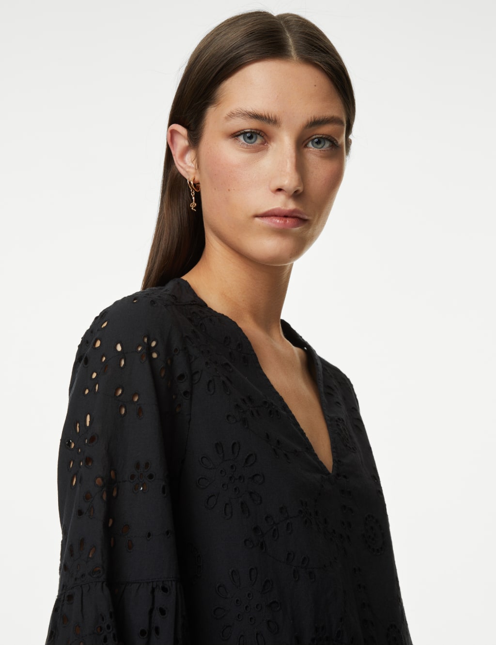 Pure Cotton Broderie V-Neck Blouse 4 of 5