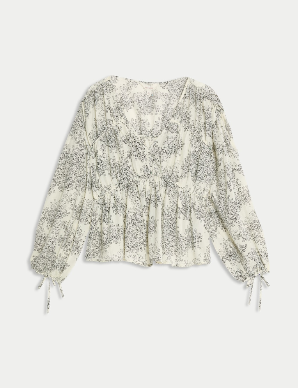 Cotton Rich Printed V-Neck Seam Detail Blouse 2 of 4