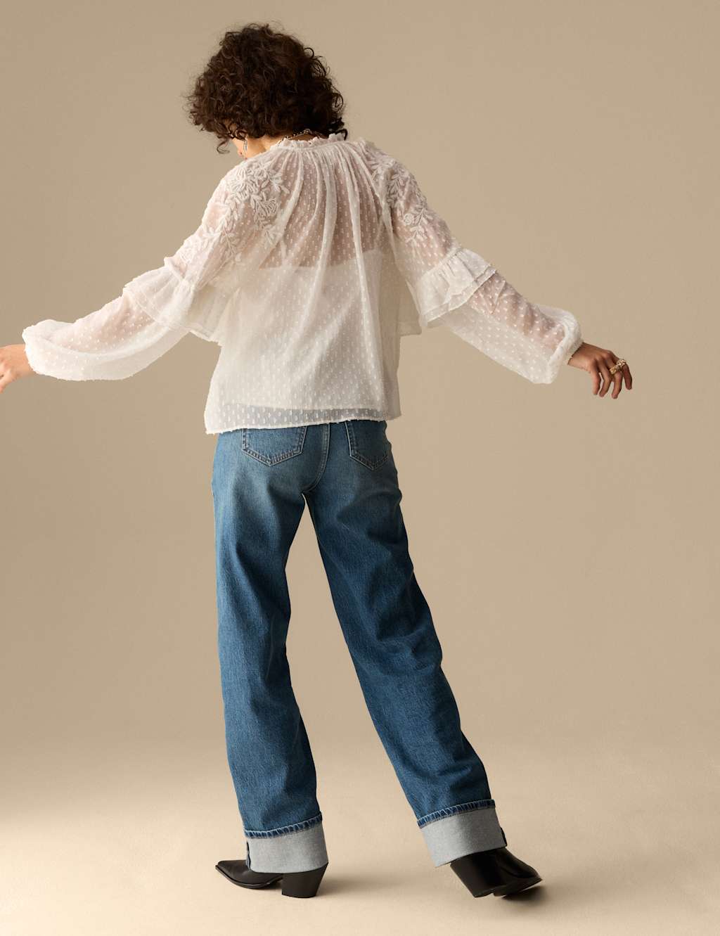 Textured Tie Neck Ruffle Puff Sleeve Blouse 6 of 6
