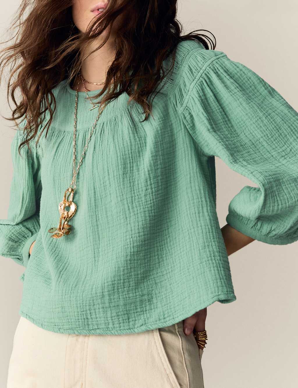 Pure Cotton Blouson Sleeve Popover Blouse 4 of 5