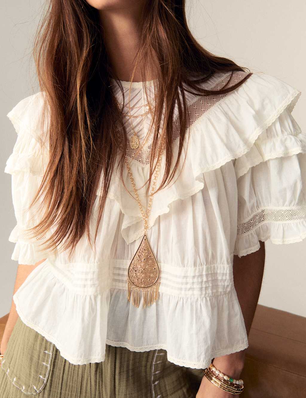 Pure Cotton Round Neck Ruffle Blouse 5 of 6