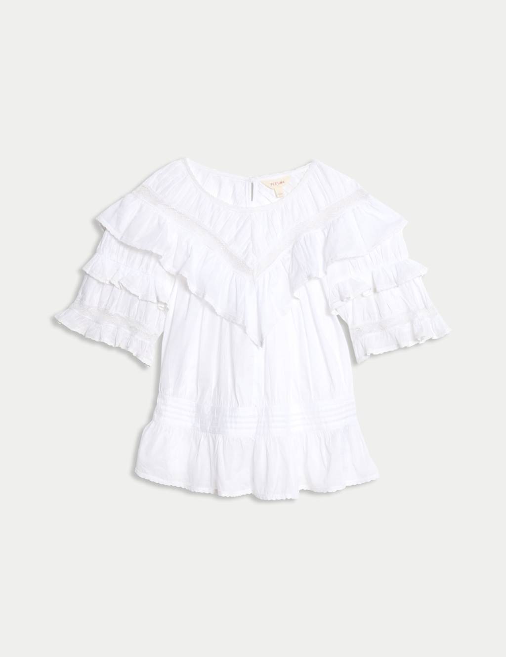 Pure Cotton Round Neck Ruffle Blouse 2 of 6