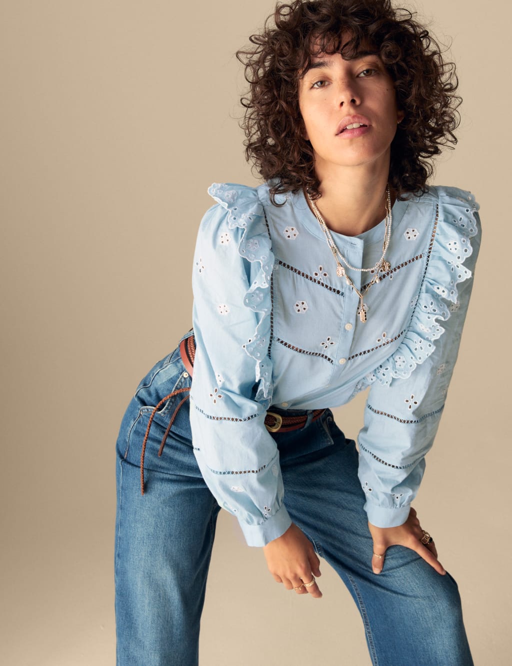 Pure Cotton Embroidered Ruffle Shirt 4 of 6