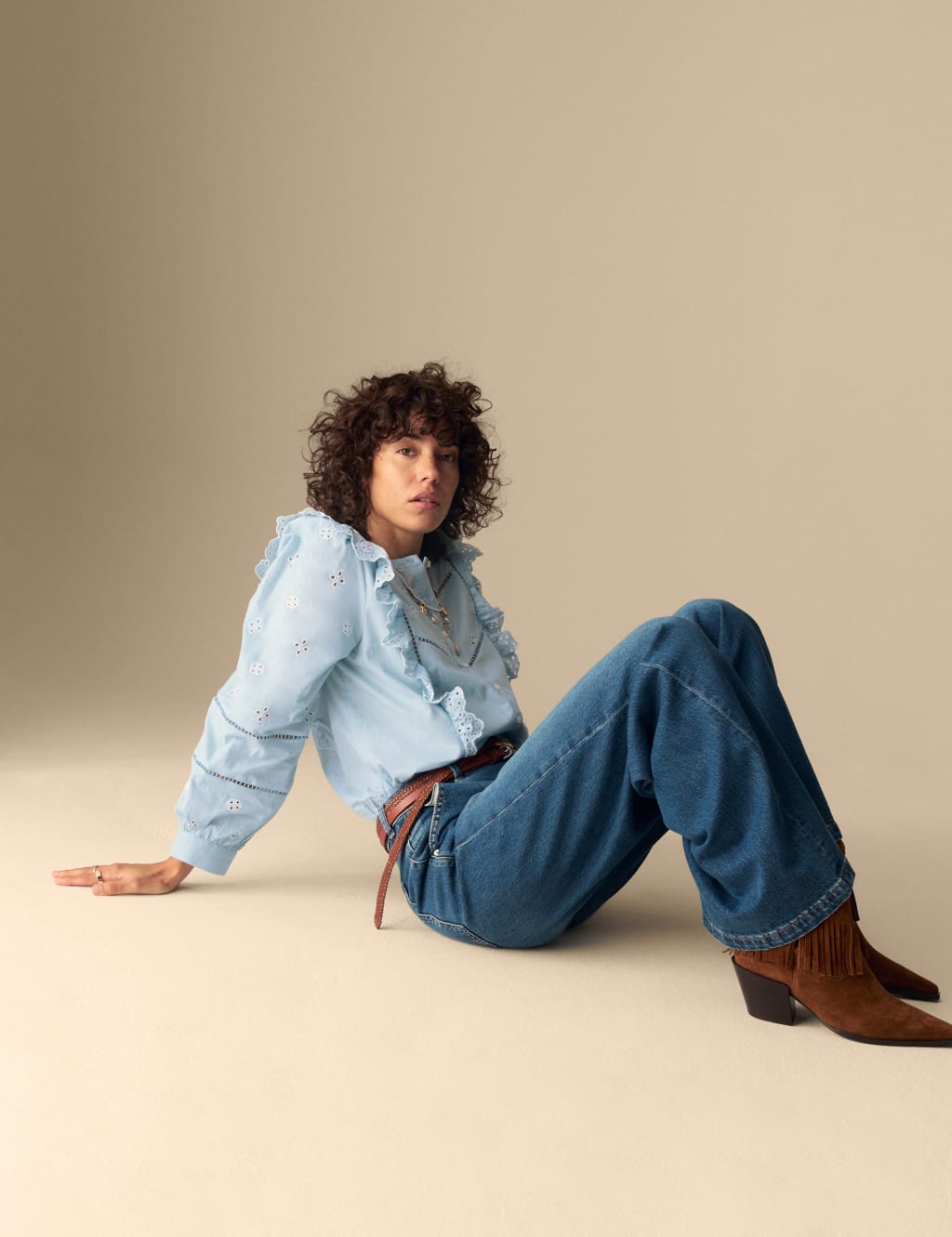 Pure Cotton Embroidered Ruffle Shirt 5 of 6