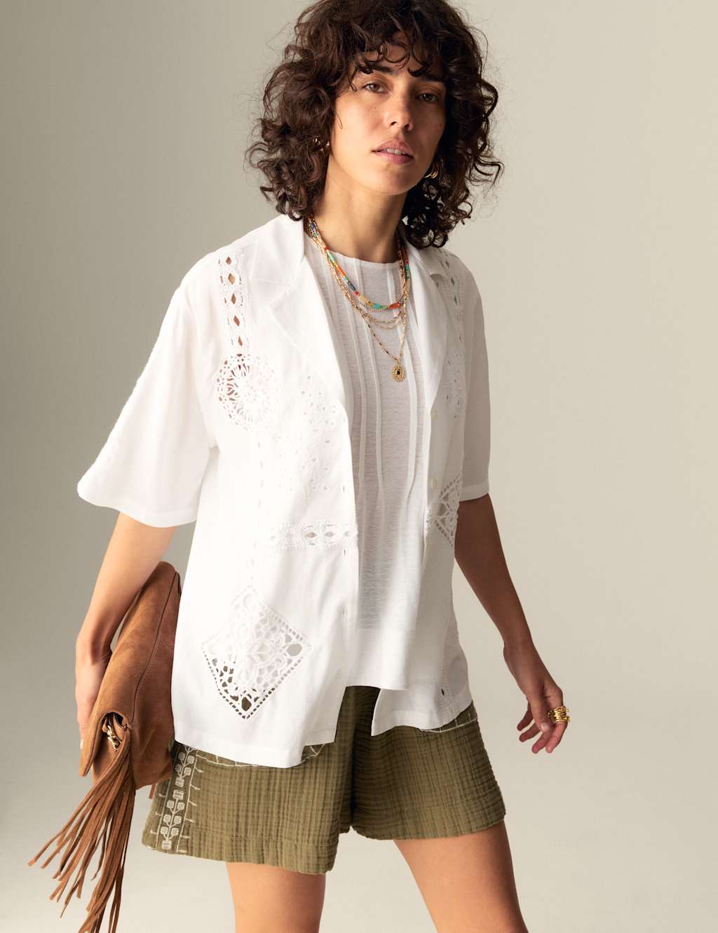 Emroidered Collared Relaxed Shirt with Linen 4 of 6