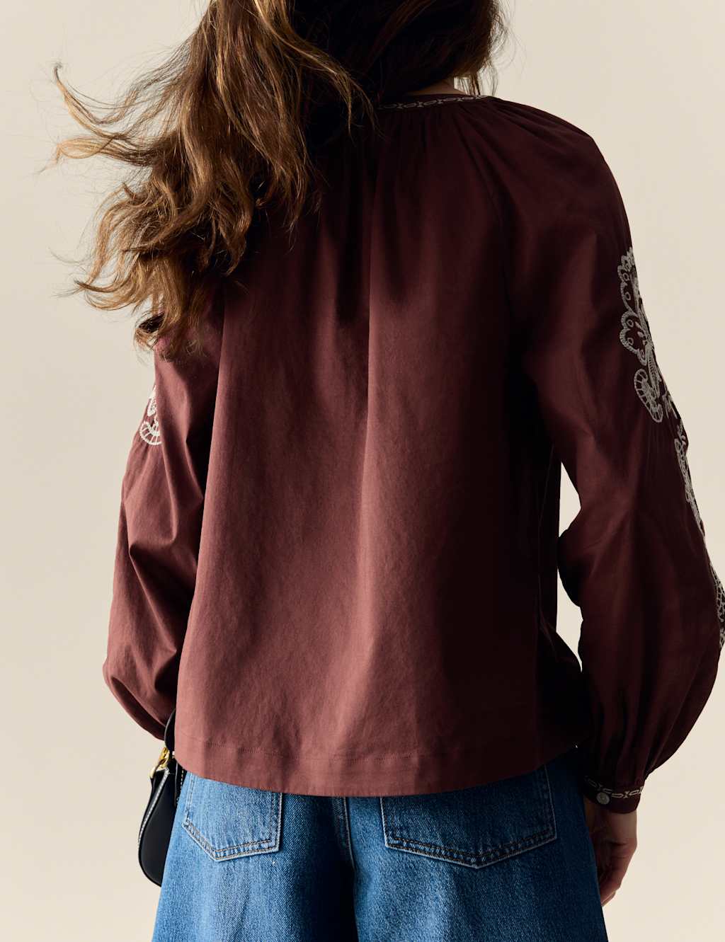 Pure Cotton Embroidered Tie Neck Oversized Blouse 5 of 6