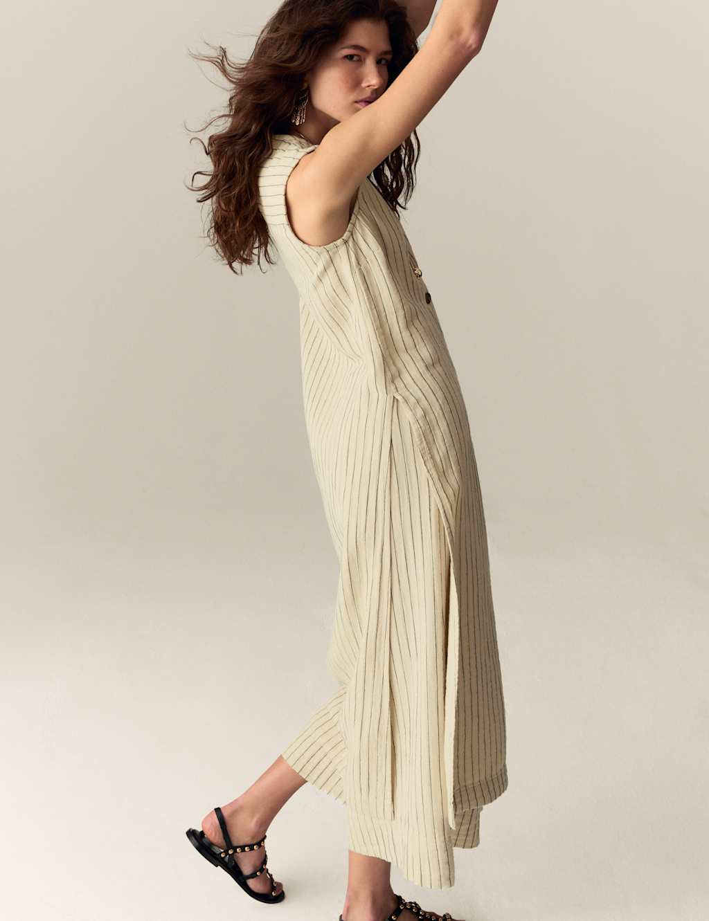 Striped Longline Waistcoat With Linen 3 of 5