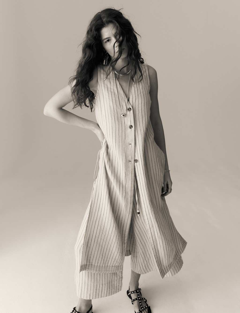 Striped Longline Waistcoat With Linen 5 of 5