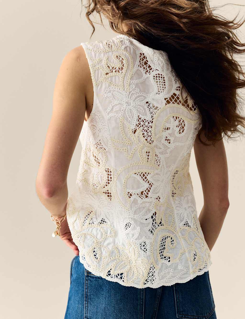 Pure Cotton Broderie Waistcoat 4 of 5