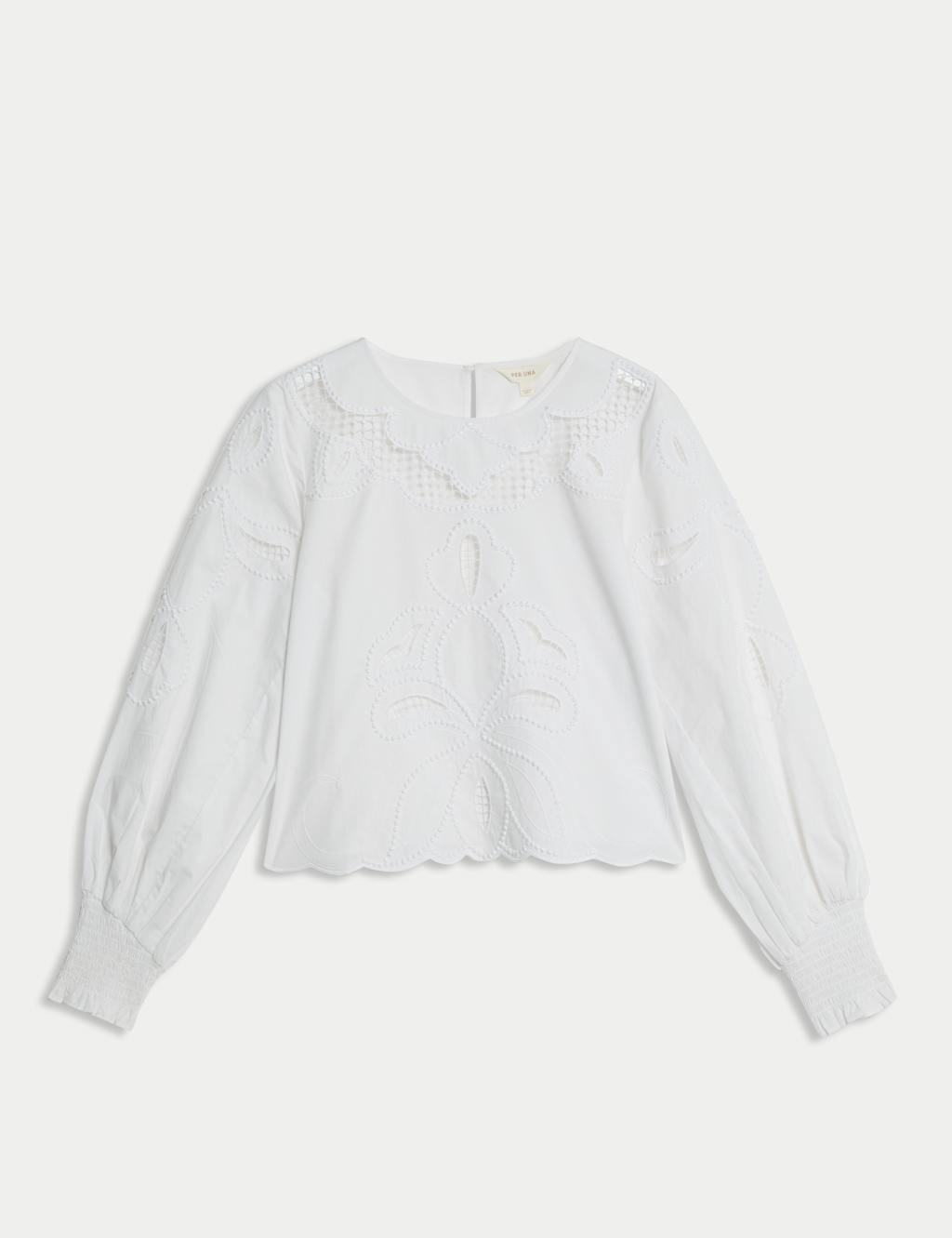 Pure Cotton Embroidered Crew Neck Blouse 2 of 5