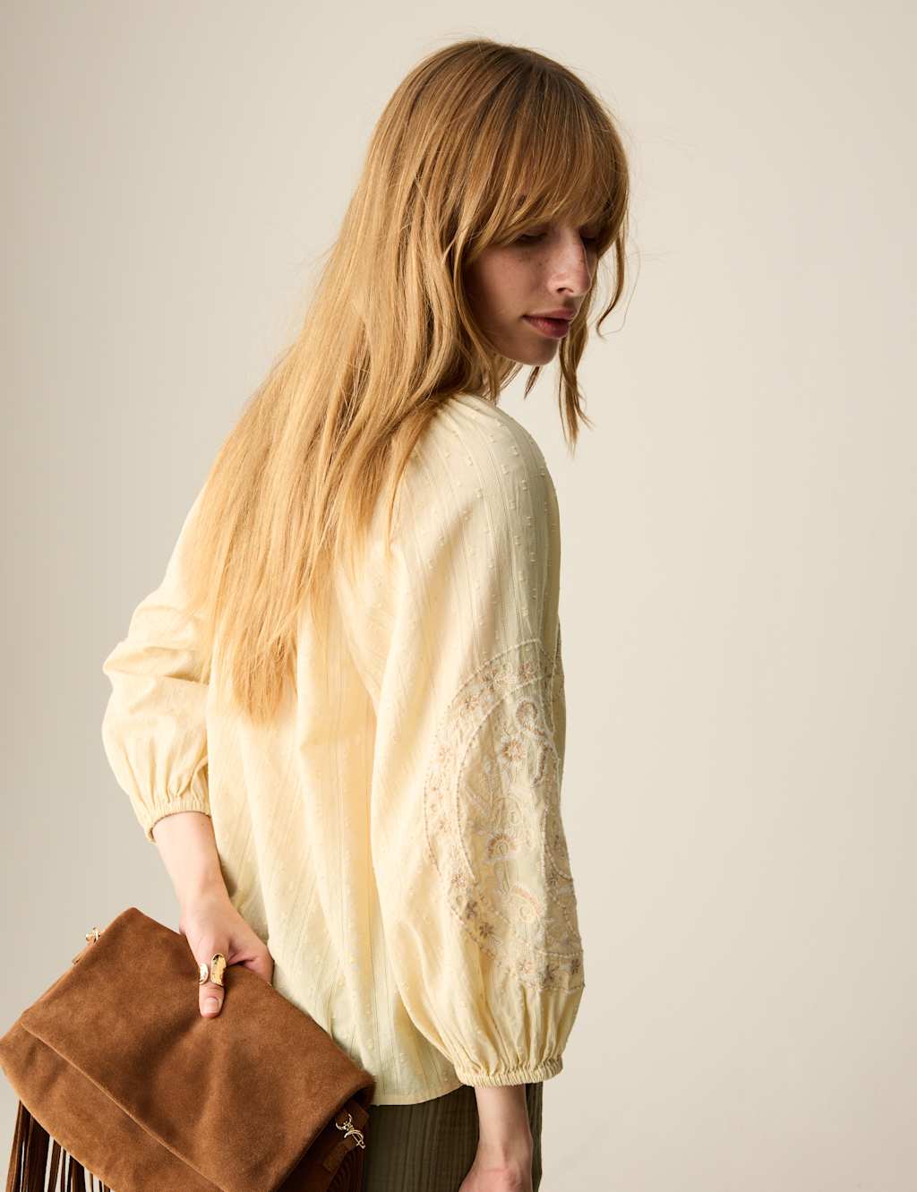 Pure Cotton Embroidered Popover Blouse 3 of 6