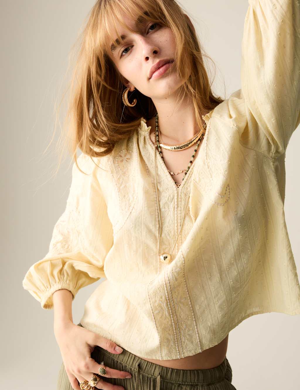 Pure Cotton Embroidered Popover Blouse 4 of 6