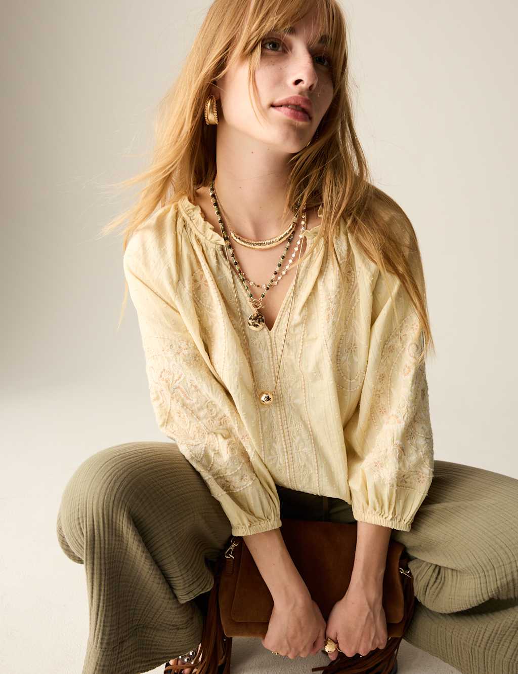 Pure Cotton Embroidered Popover Blouse 6 of 6