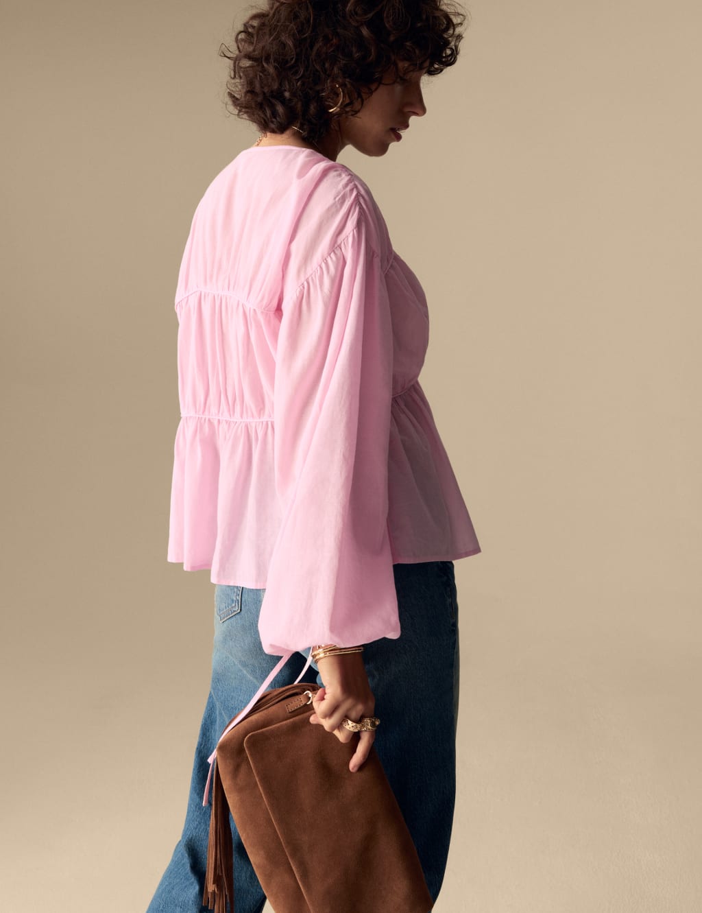 Cotton Rich V-Neck Seam Detail Blouse 4 of 4