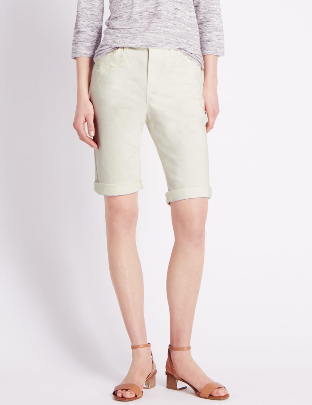 Roma Rise Cotton Rich Embroidered Shorts 1 of 3