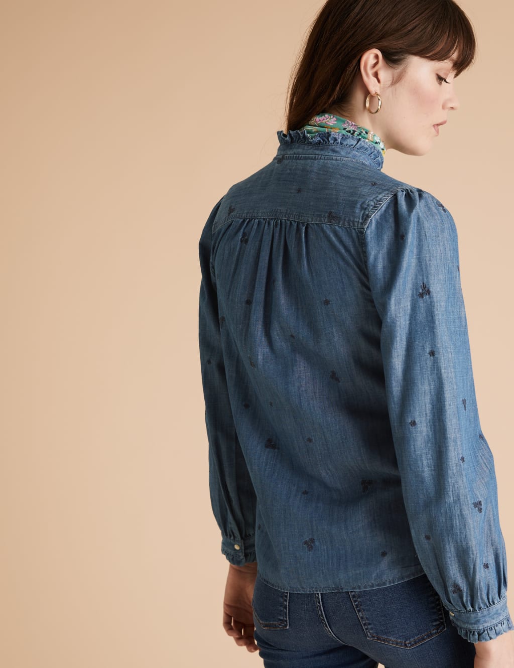 Tencel™ Denim Embroidered Ruffle Blouse 4 of 5