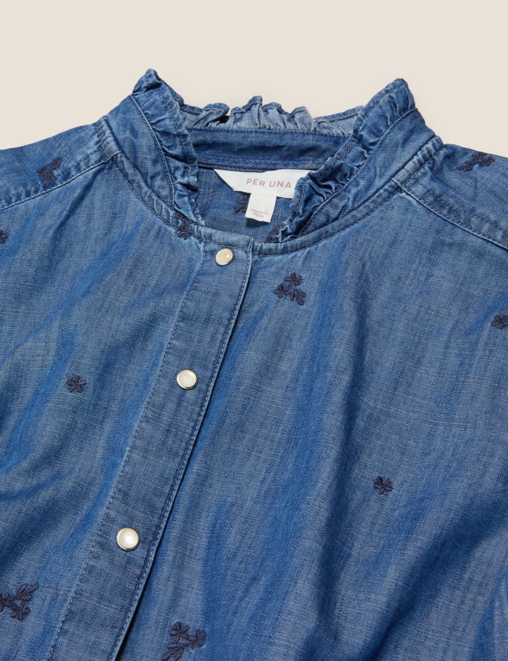 Tencel™ Denim Embroidered Ruffle Blouse 5 of 5
