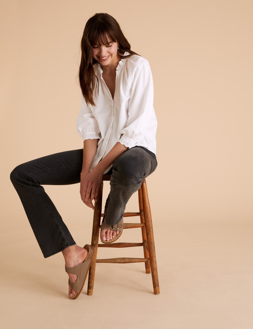 Pure Cotton V-Neck Frill Detail Blouse 1 of 5
