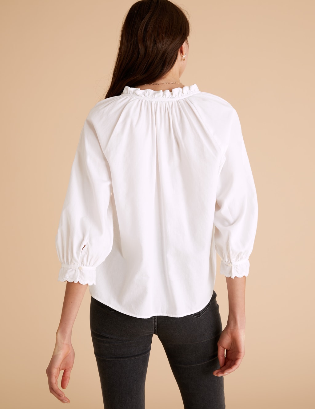 Pure Cotton V-Neck Frill Detail Blouse 4 of 5