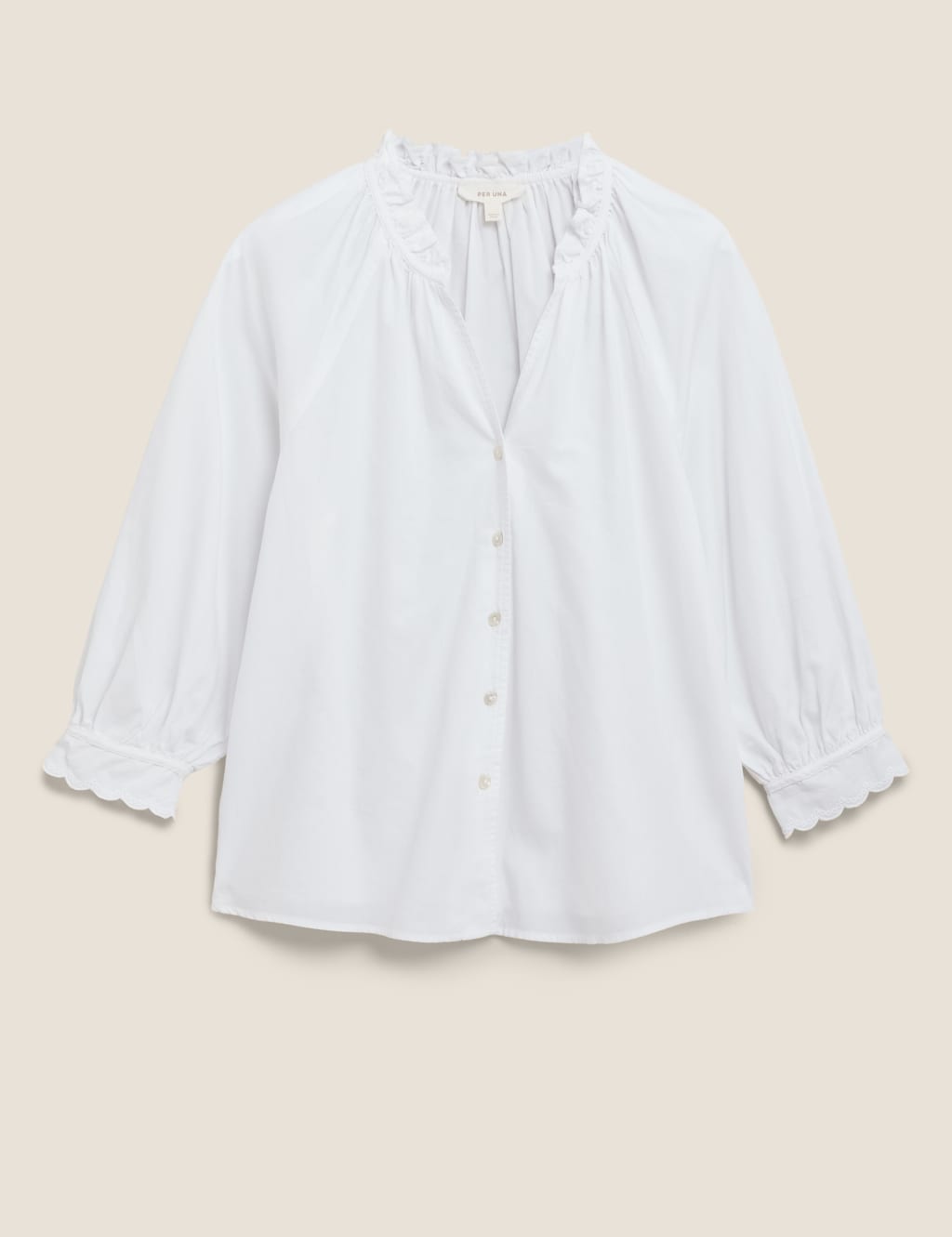 Pure Cotton V-Neck Frill Detail Blouse 2 of 5