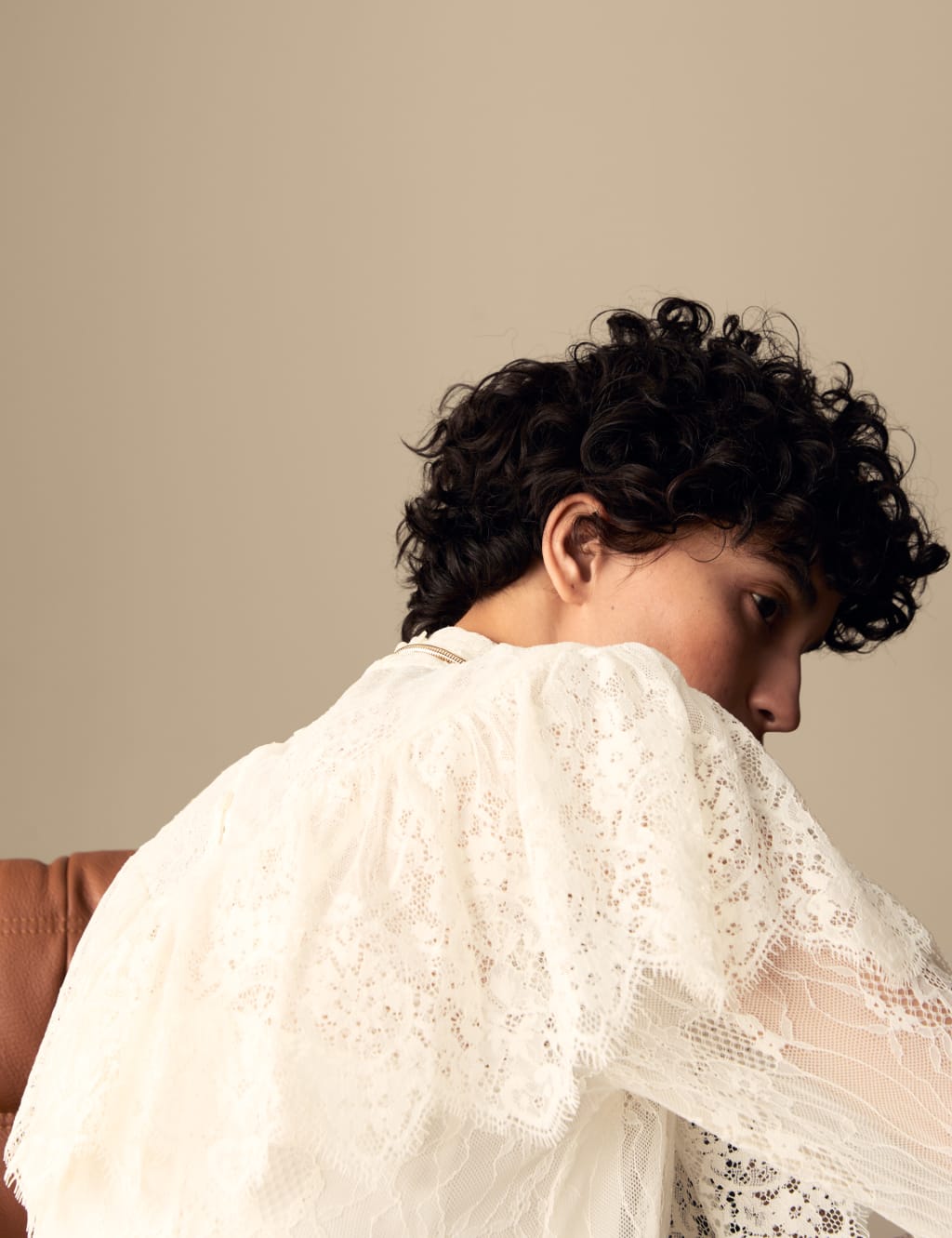 White lace high neck blouse discount