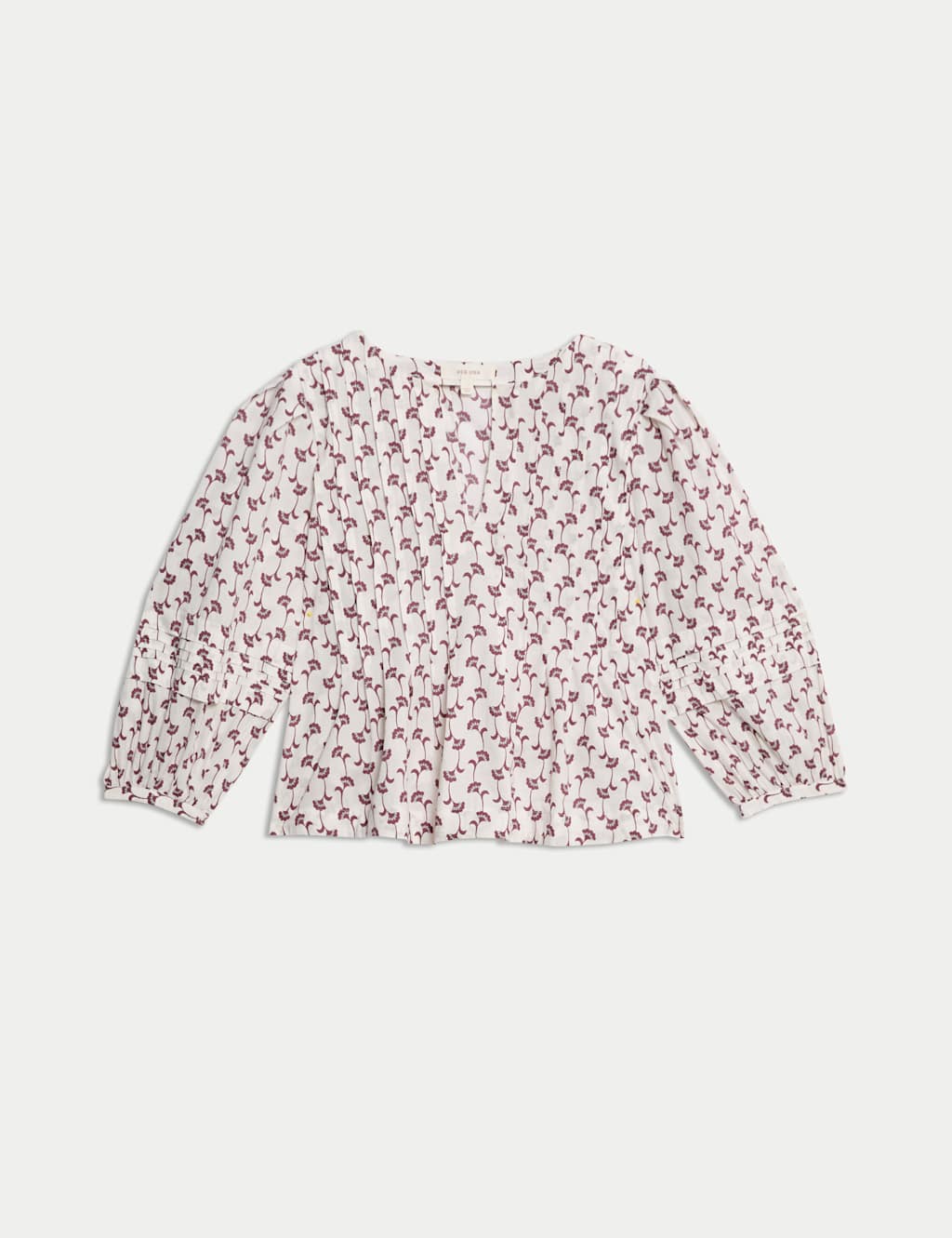 Pure Cotton Printed V-Neck Pintuck Blouse 2 of 5