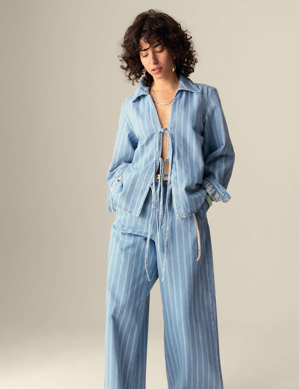 Pure Cotton Striped Tie Front Shacket 3 of 5