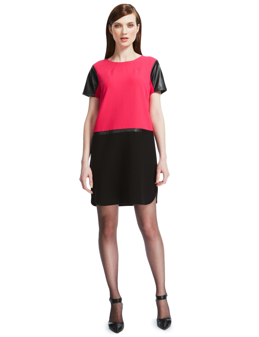 Faux Leather Trim Ponte Tunic Dress 1 of 6