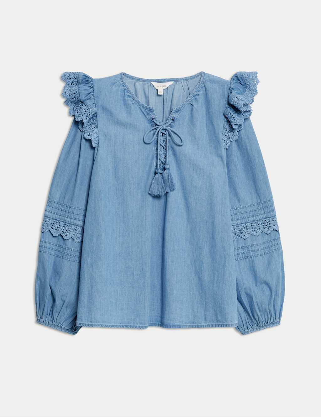Pure Cotton Lace Up Detail Popover Blouse 2 of 5