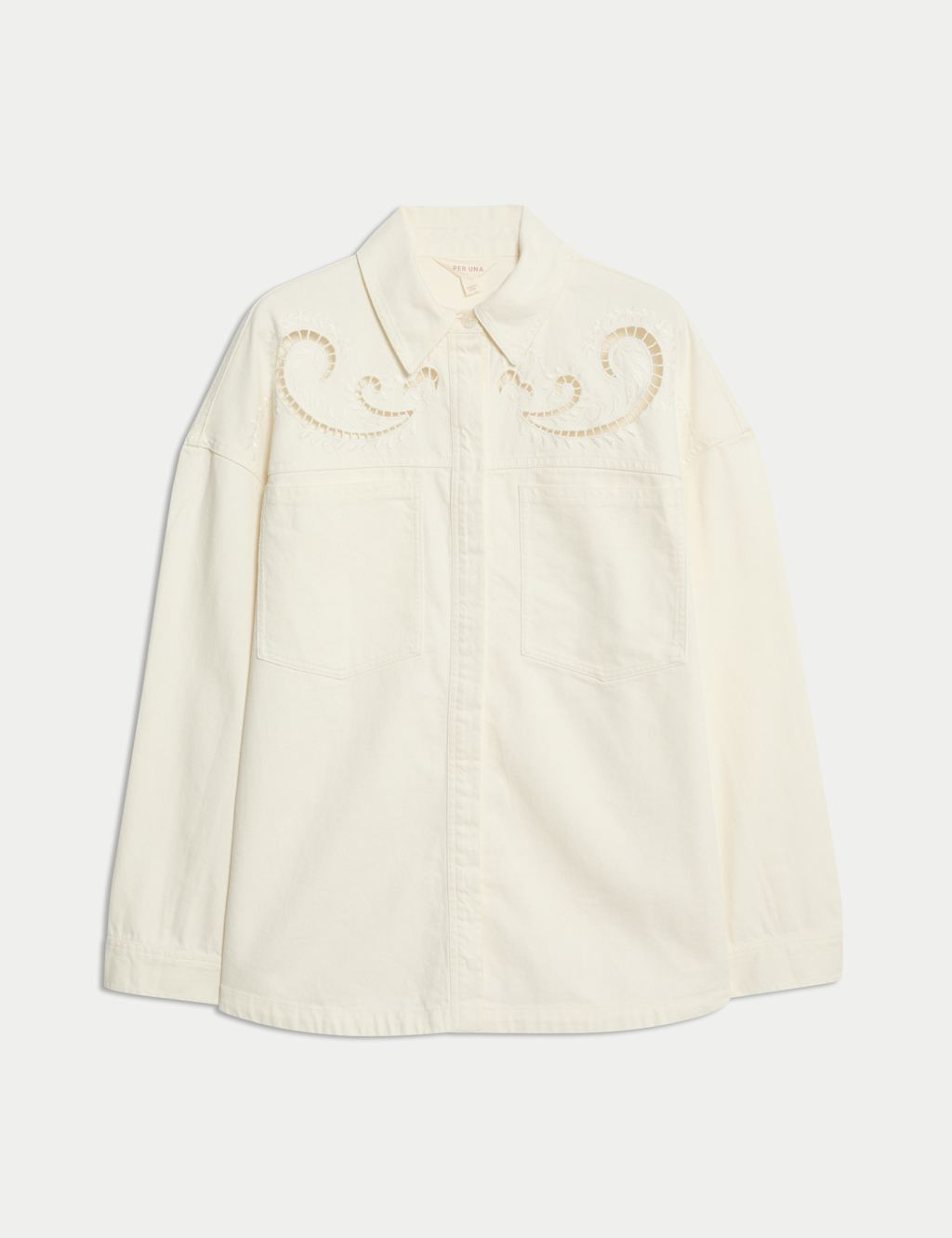 Pure Cotton Denim Collared Cutwork Shirt 2 of 7