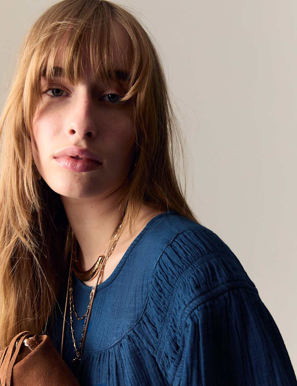 Pure Cotton Round Neck Gathered Popover Blouse 4 of 5