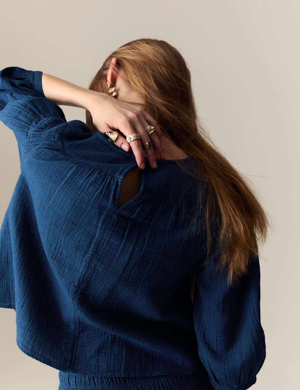 Pure Cotton Round Neck Gathered Popover Blouse 5 of 5