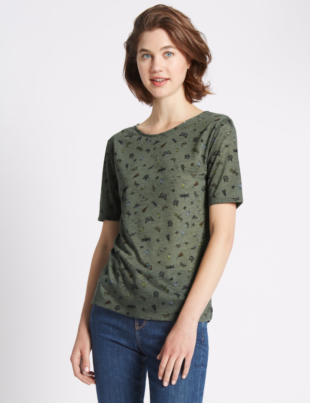 Bug Print 3/4 Sleeve Jersey Top 1 of 3